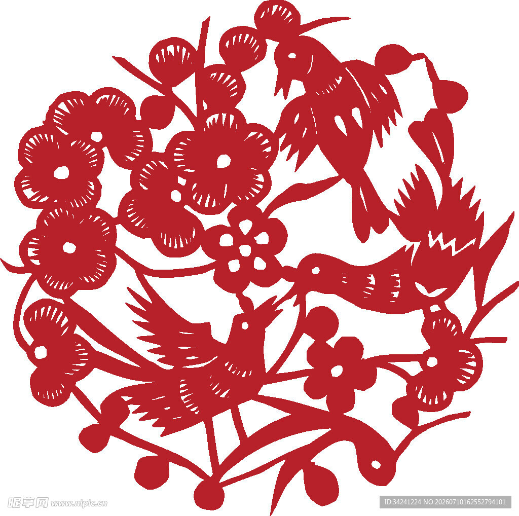 传统剪纸花鸟图案