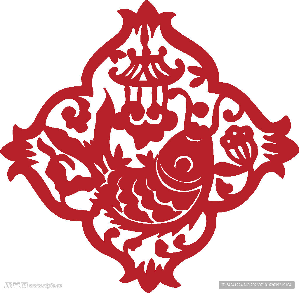 传统剪纸鱼纹装饰图案