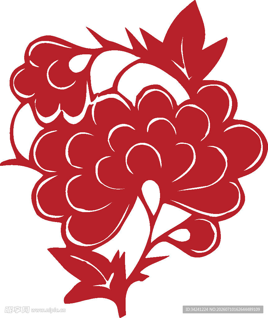 红色剪纸风花朵图案