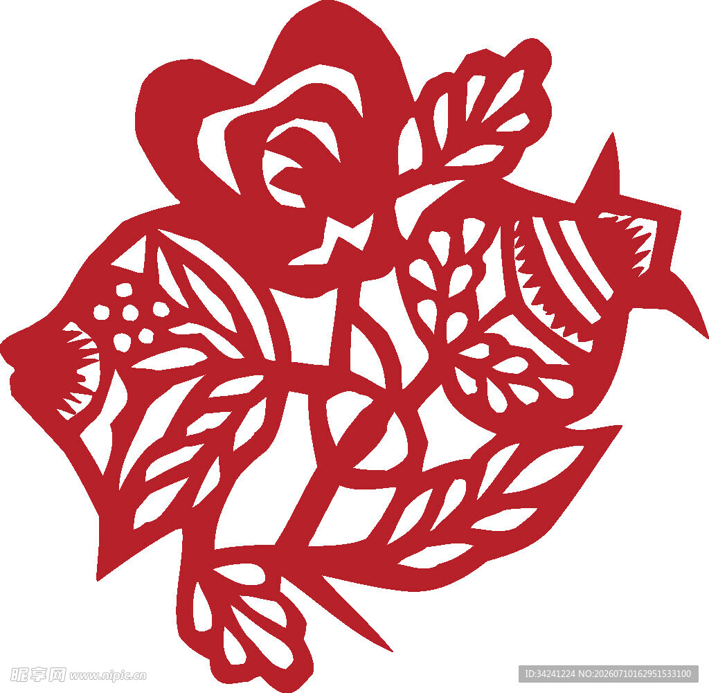 红色剪纸玫瑰花图案