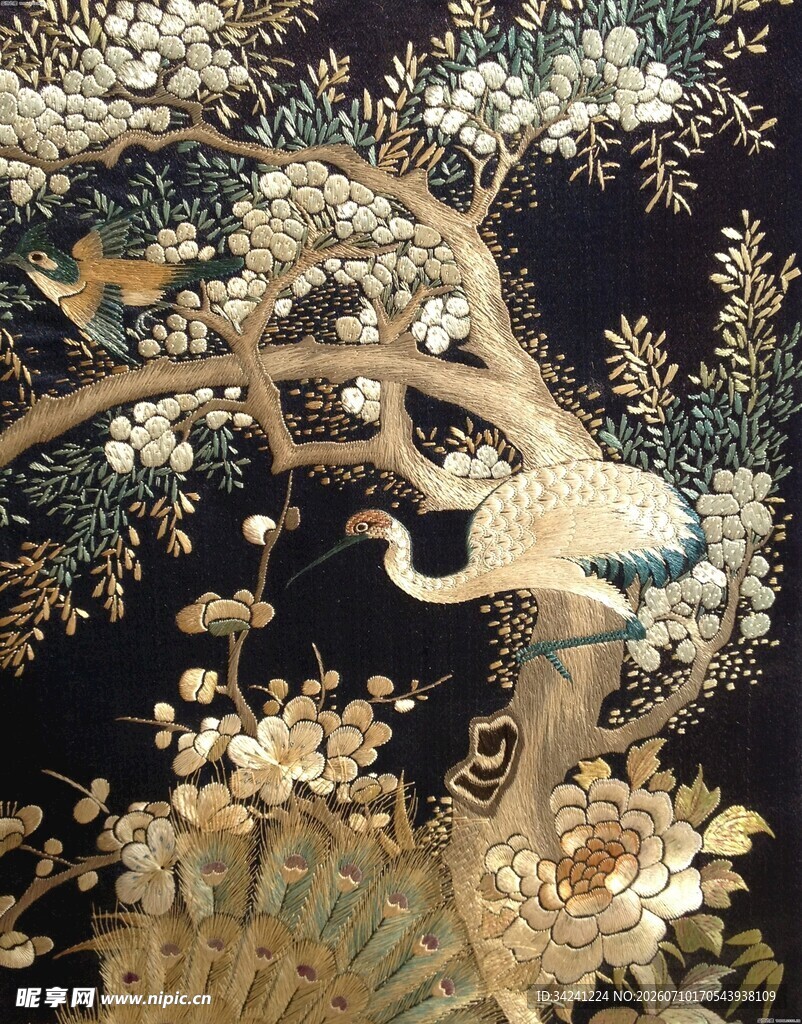 中式花鸟刺绣图案艺术