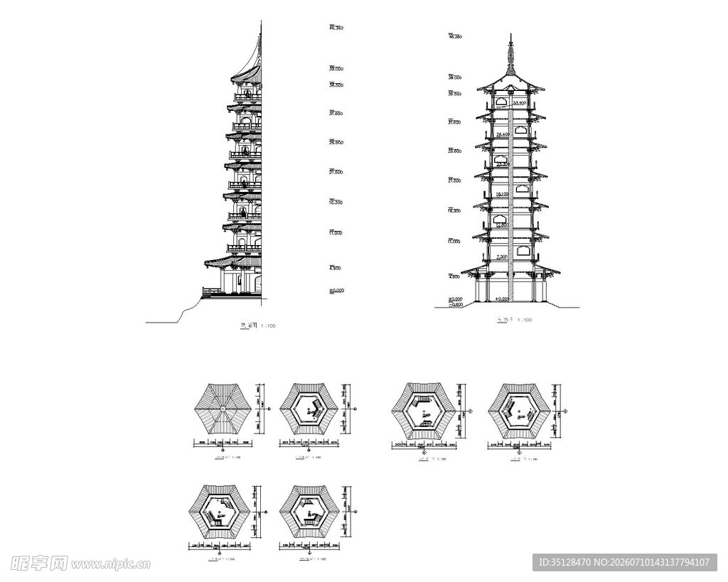 古塔平立剖图纸
