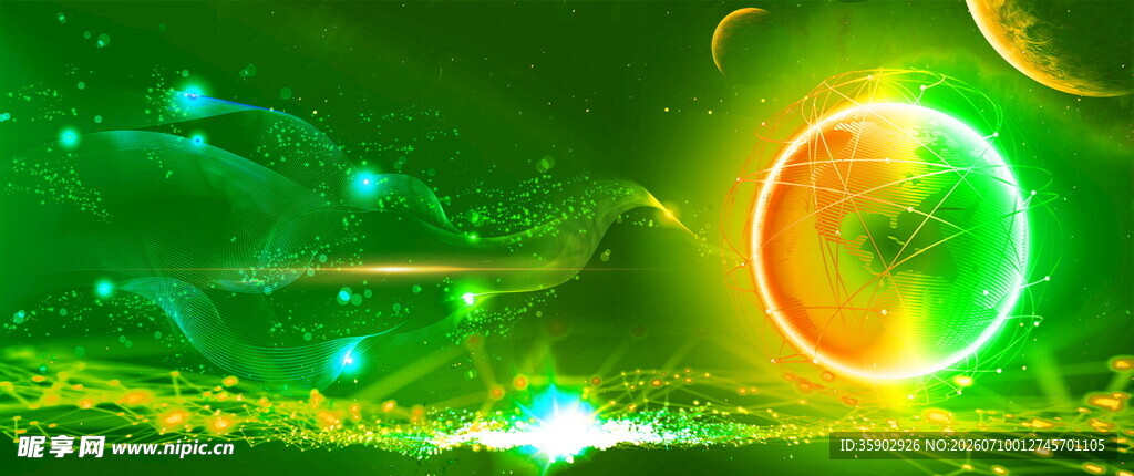 奇幻绿光星球景观