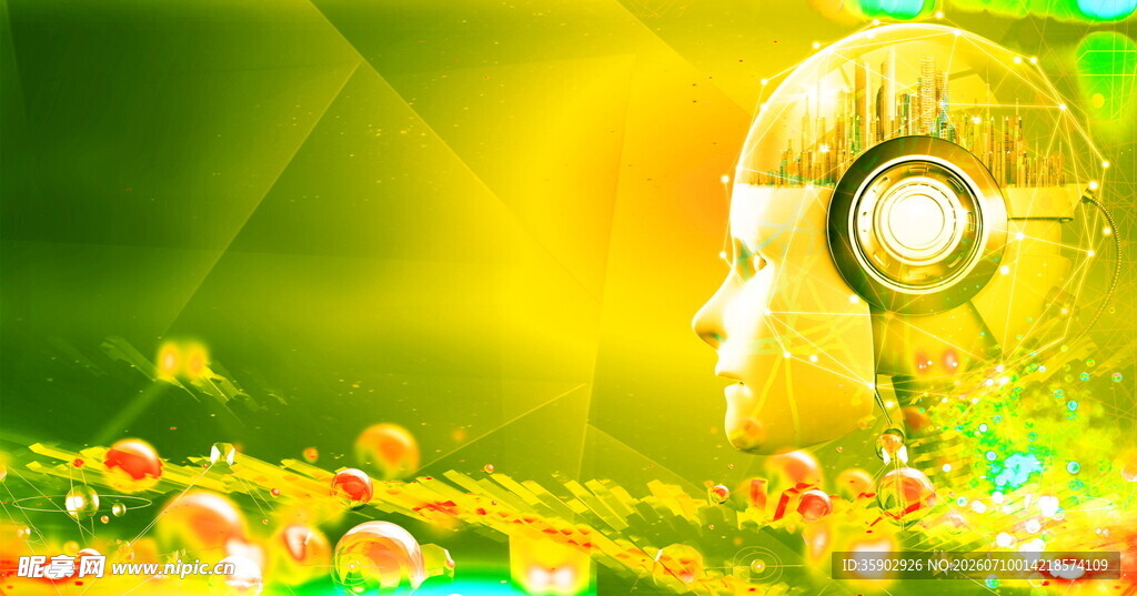 梦幻光效中的未来感机械头像
