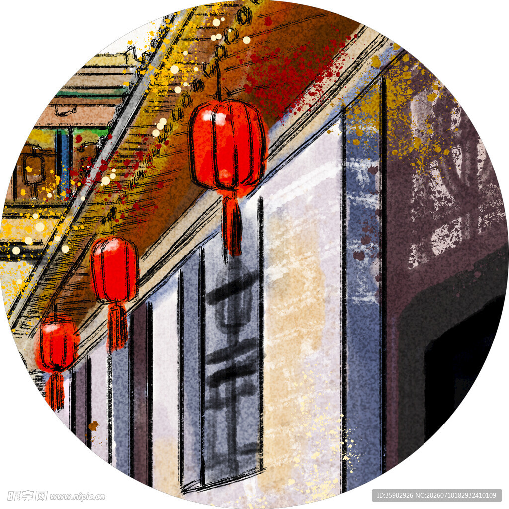 古街红灯笼装点的中式建筑