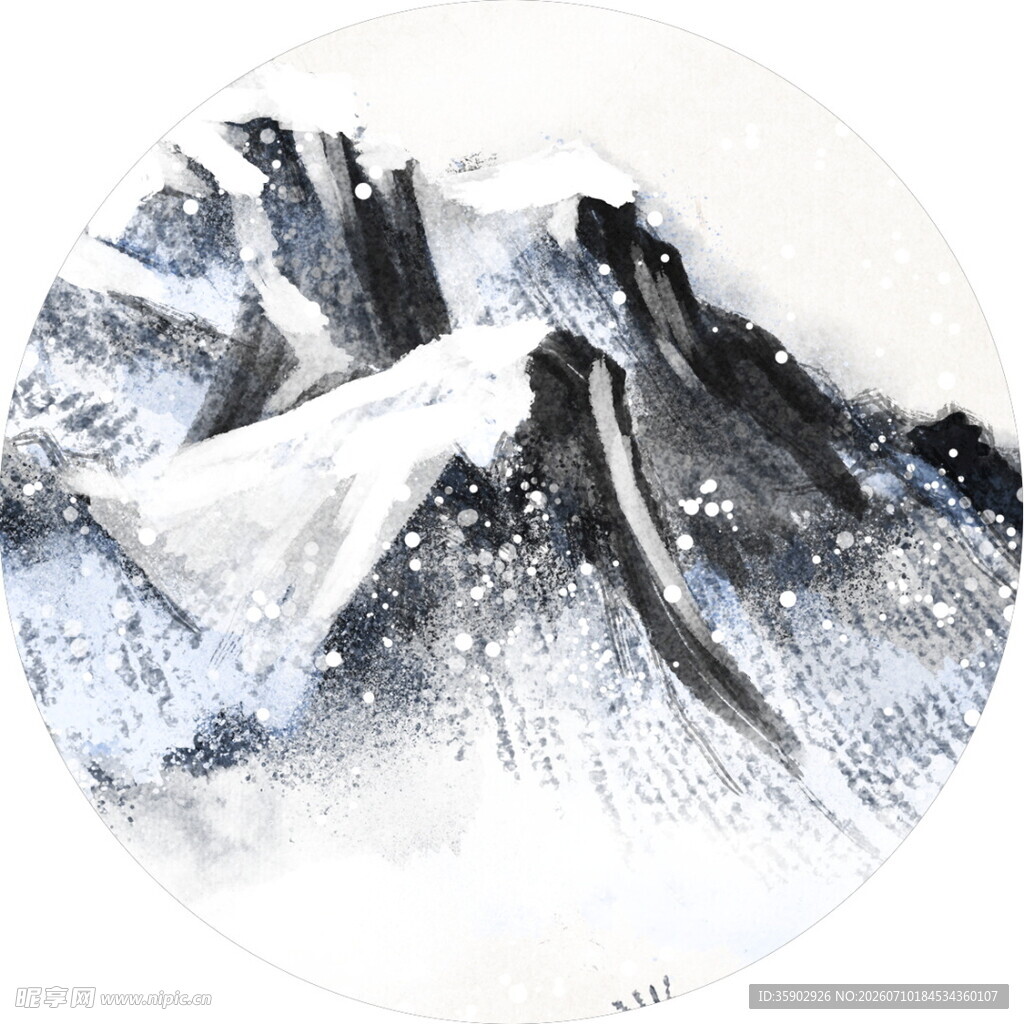 水墨风格雪山画作
