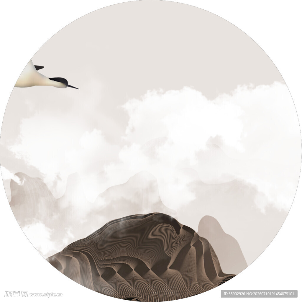 云中飞鸟伴山景
