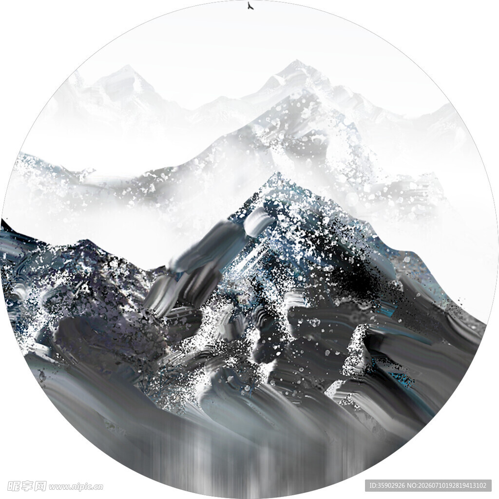 水墨风格的巍峨雪山图景