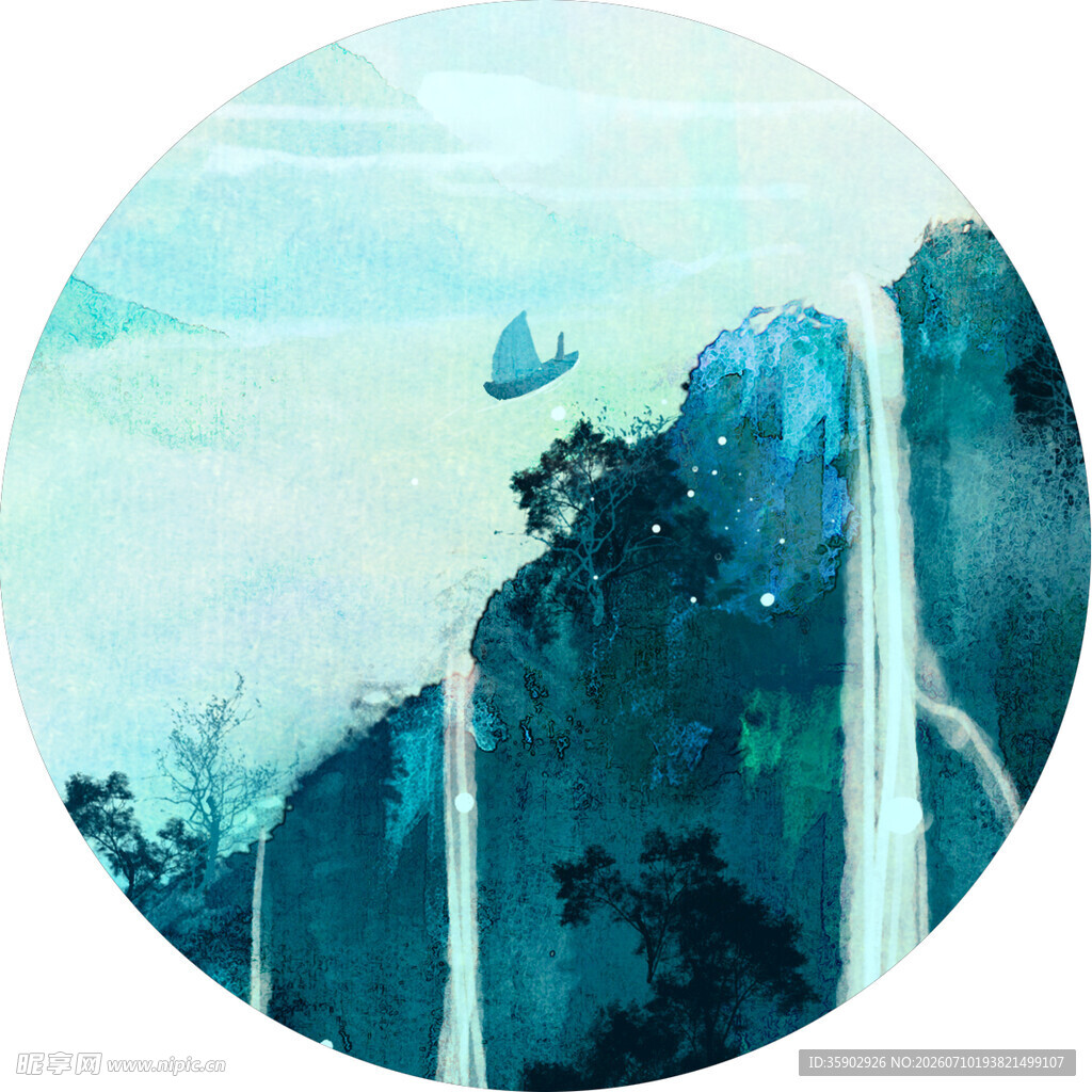 水墨山水间的孤舟之景