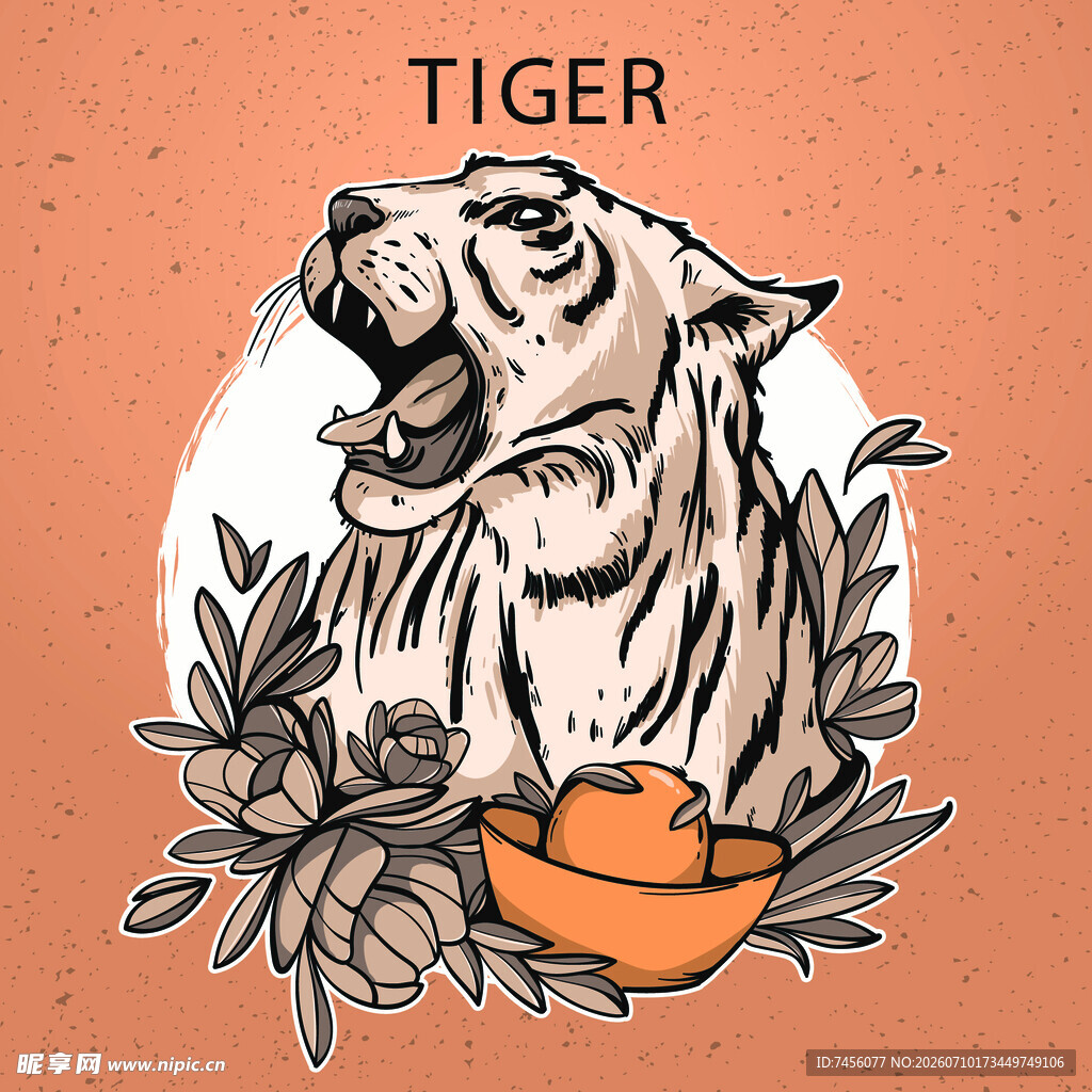 咆哮老虎与南瓜插画