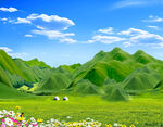 蓝天白云青山 花海绿野风光如画