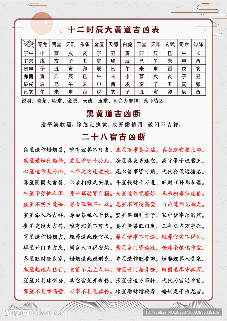十二时辰大黄道吉凶表