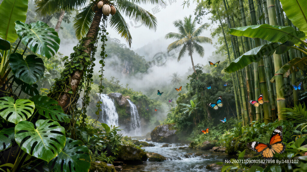 热带丛林 热带雨林 竹林 瀑布