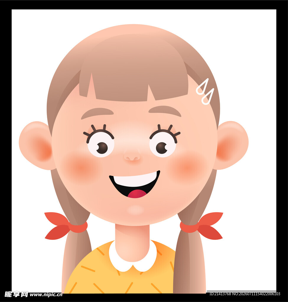 扎双马尾的开心小女孩