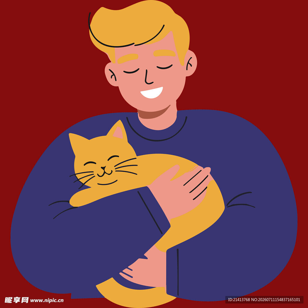 男子温馨怀抱可爱猫咪