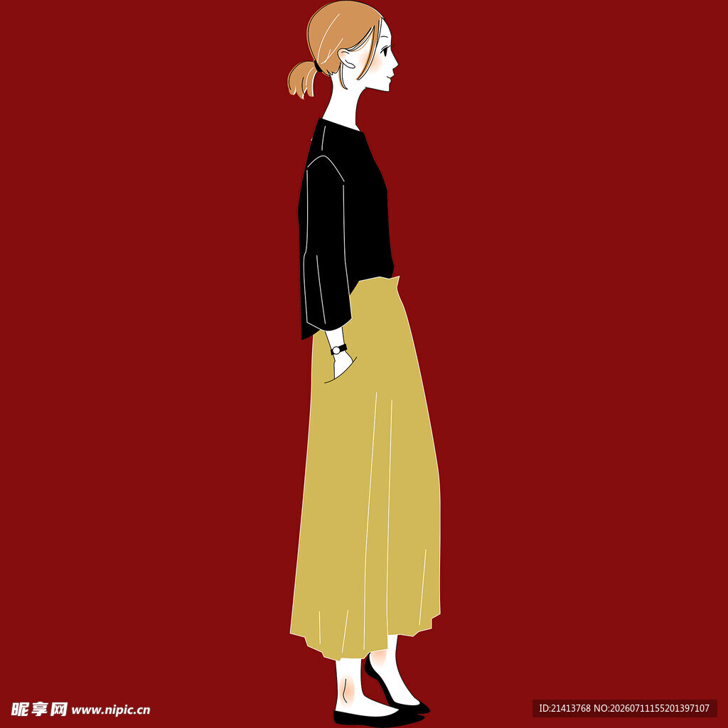 时尚穿搭的女性侧面形象