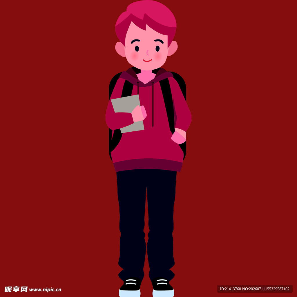 背着书包的红衣少年