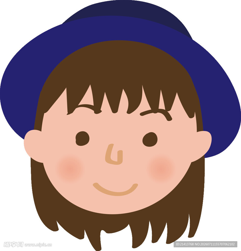 戴蓝帽微笑的卡通小女孩