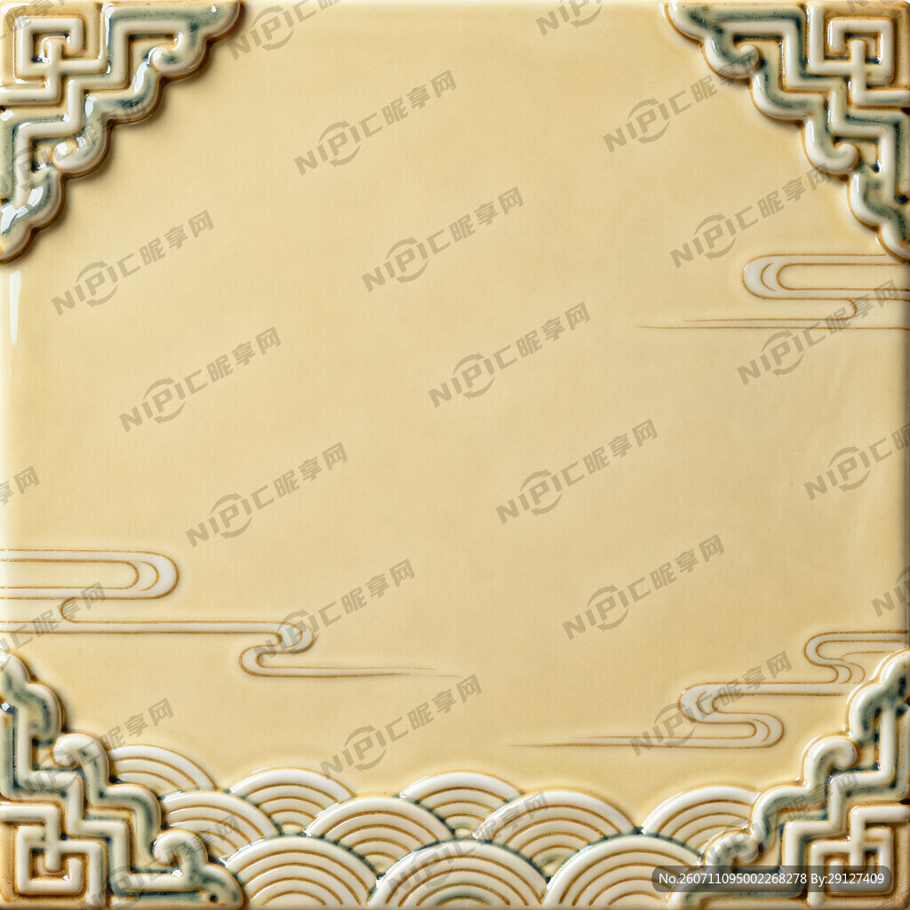 米黄色国潮风背景带陶瓷线条