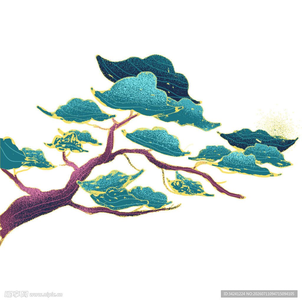 中式云纹树枝插画