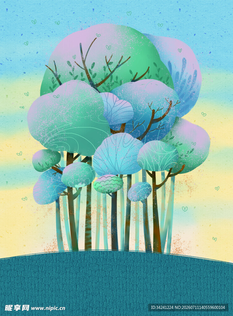 梦幻森林树木插画