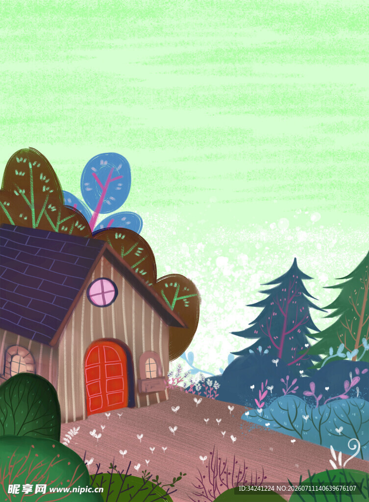 童话风森林小屋梦幻场景