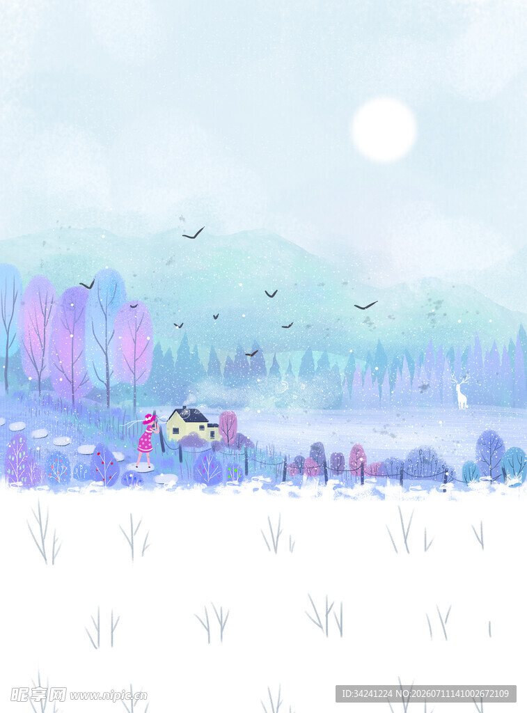 梦幻田野月夜美景