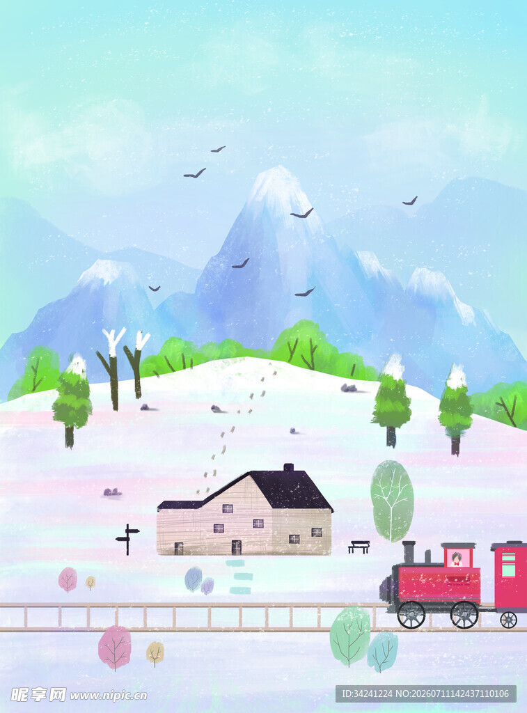 冬日雪景中的温馨村庄
