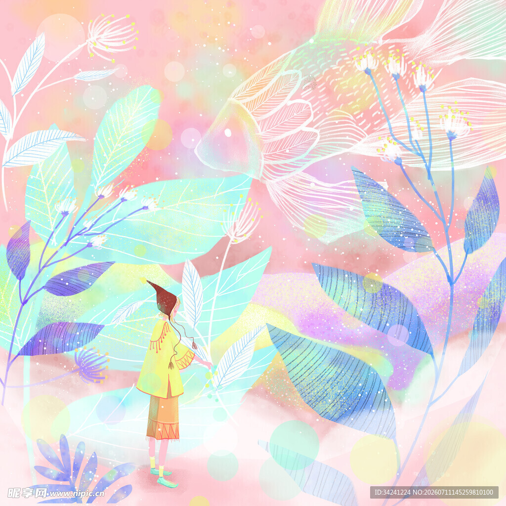 梦幻森林中的孤独小女孩