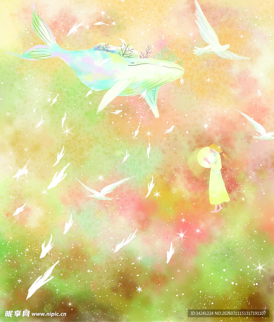 梦幻色彩的抽象鱼群画面