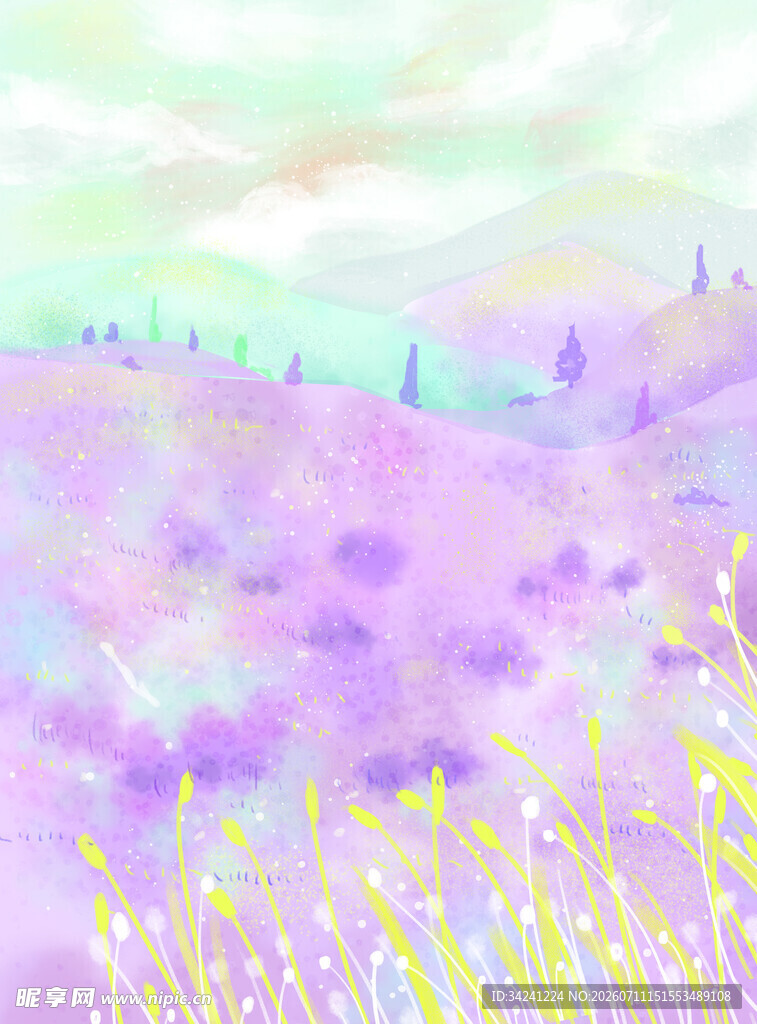 梦幻紫色花海田园风景