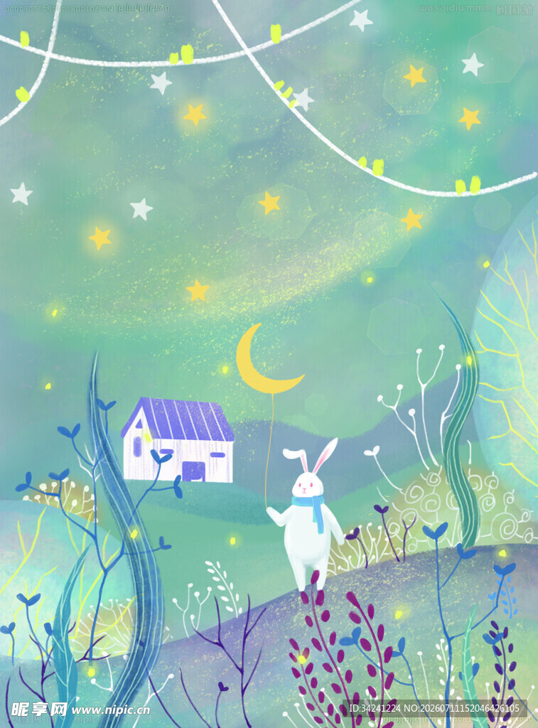 月夜下的梦幻兔子家园