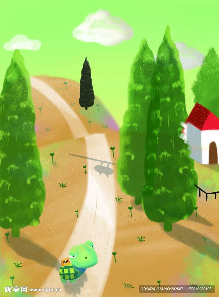 乡村小路旁的绿色风景