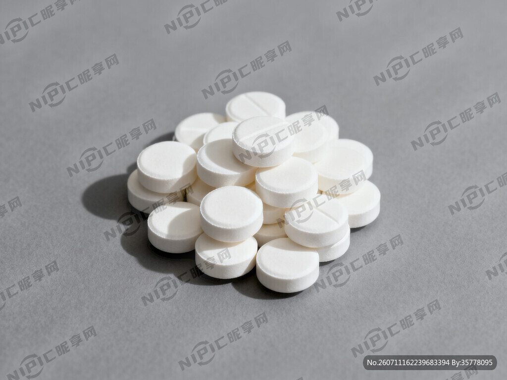 灰色背景 一小堆类白色小药片