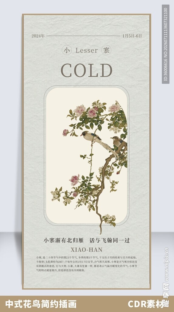 中式花鸟工笔画插画新中式风格