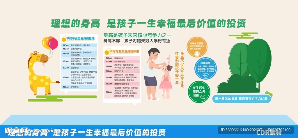 儿童身高成长文化墙
