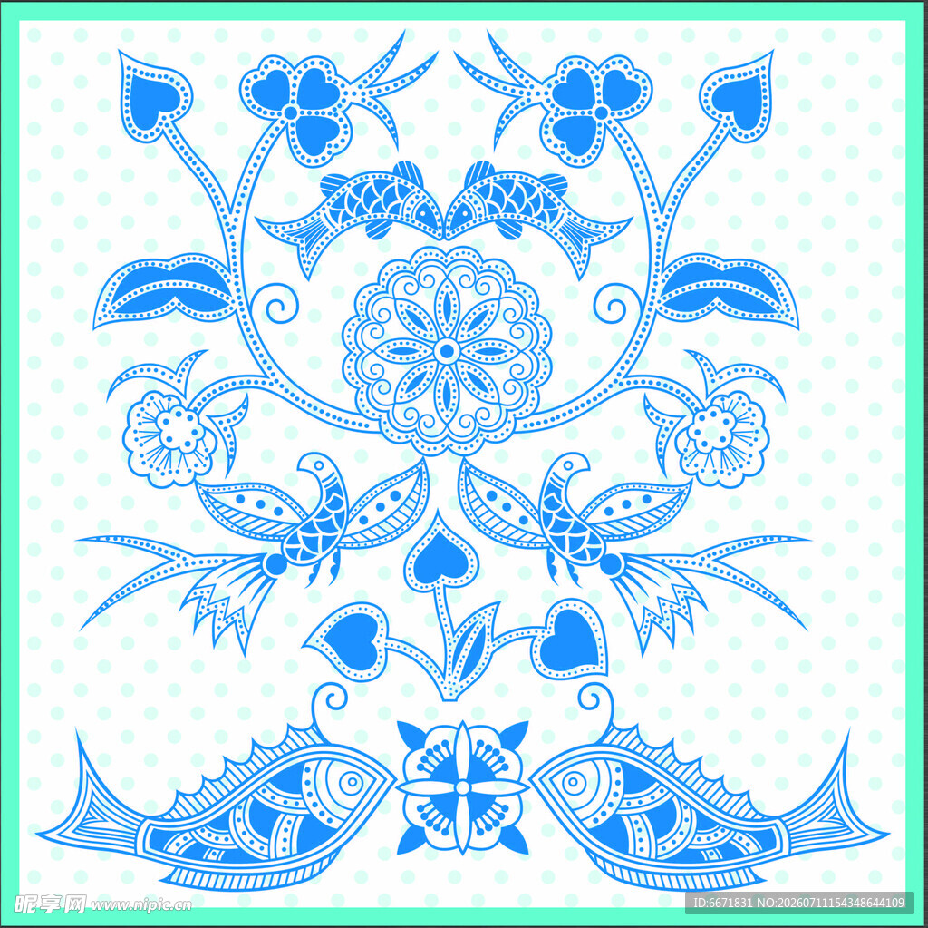 中式蓝白花鸟传统图案