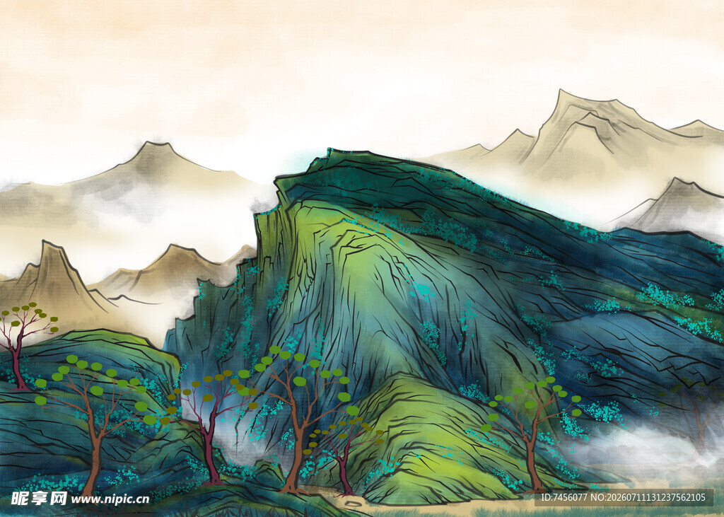 青山翠谷间的秀丽山水景