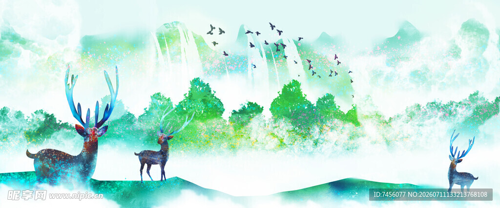 水墨风山水风景插画