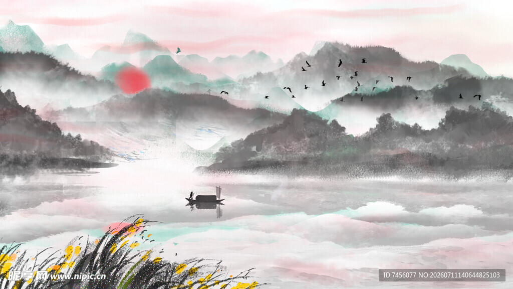 江上泛舟赏山水美景