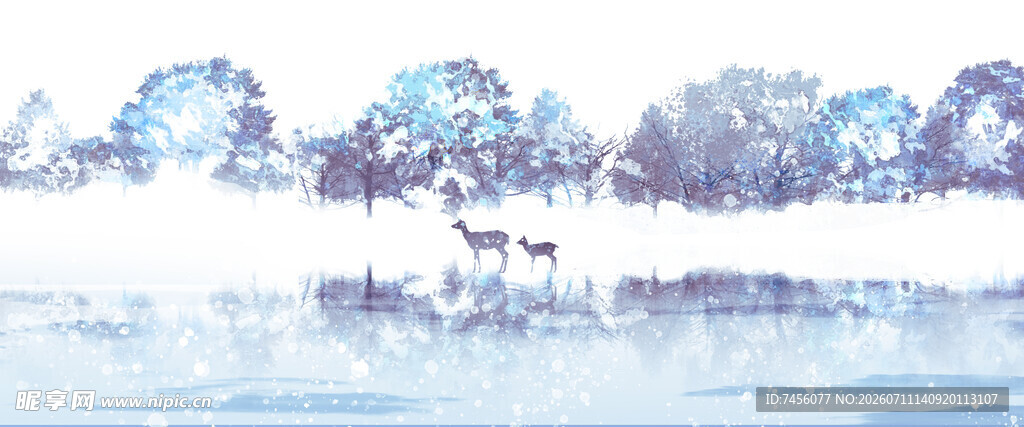 冬日雪景中的静谧树林