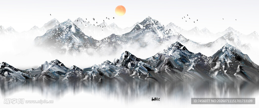 水墨山水间的日出美景