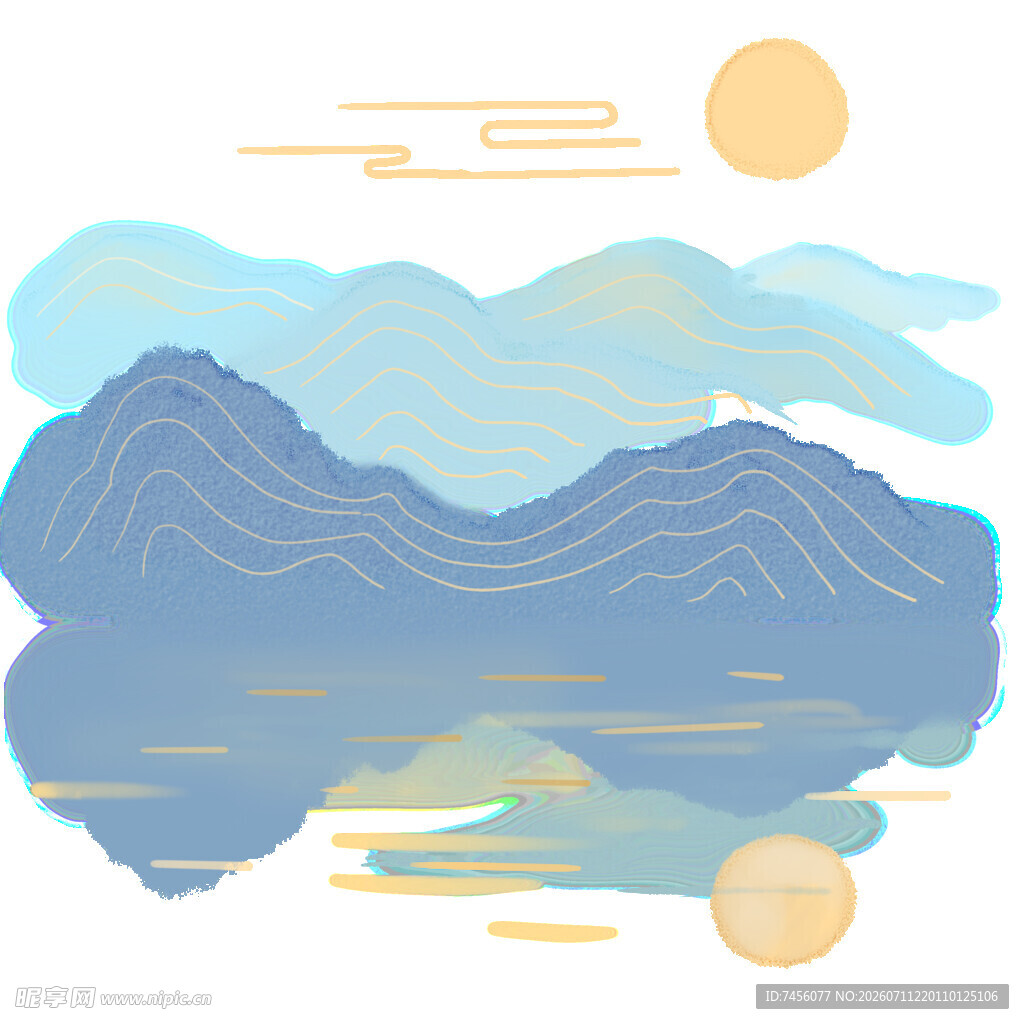 山水日出风景插画