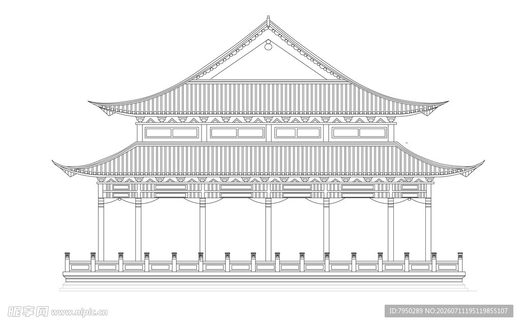 中式双层古建筑设计图