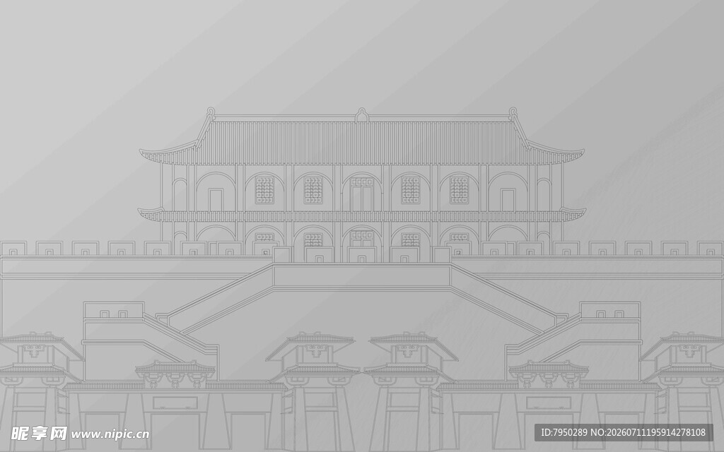 中式建筑线条图
