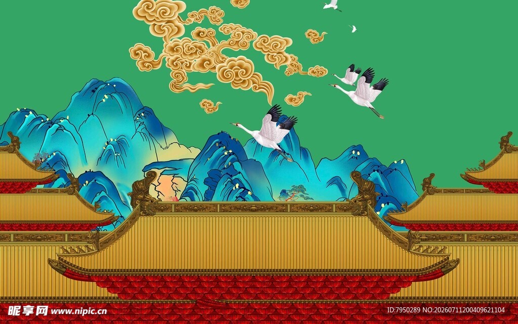 中式古风建筑与飞鸟景致