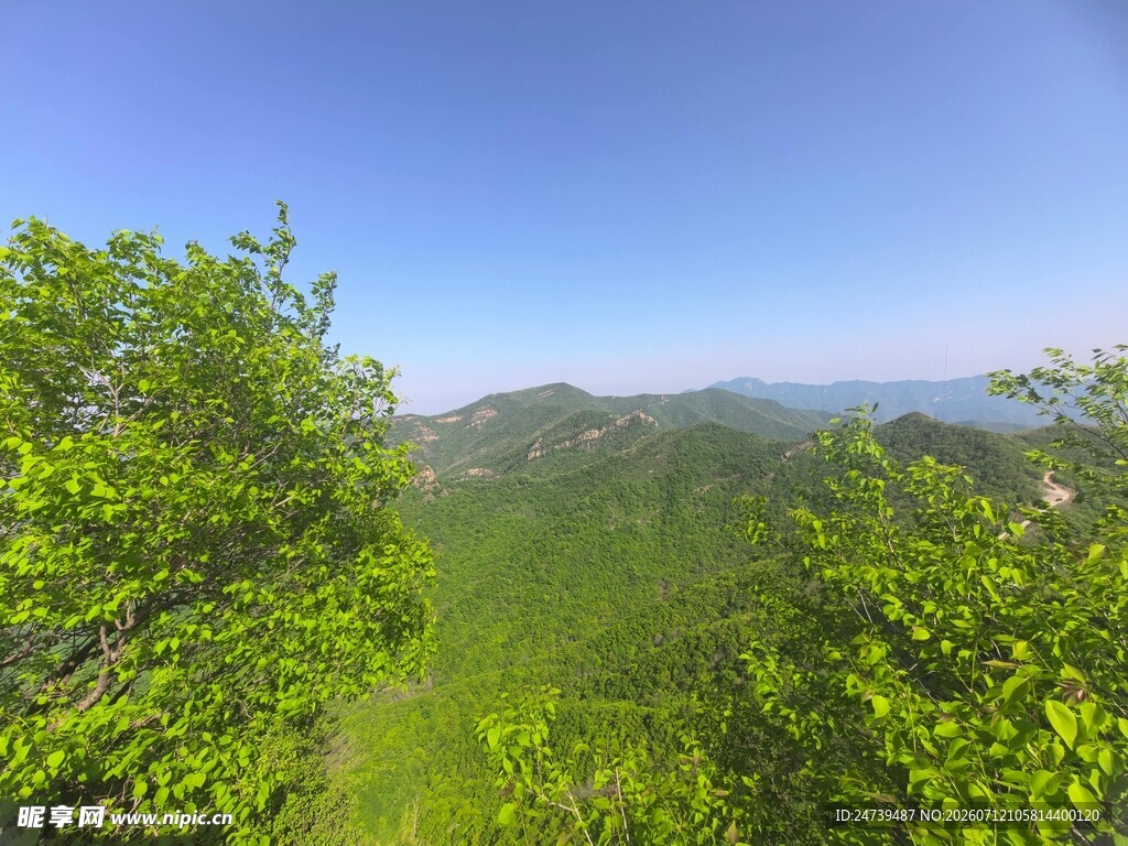 山间绿意盎然的秀丽景致