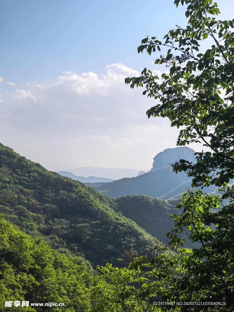 青山绿树间的秀丽山景