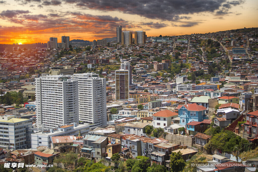 城市日落美景俯瞰图