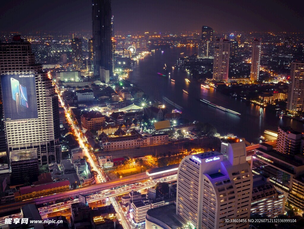 城市璀璨夜景俯瞰图